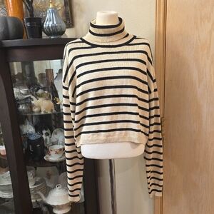 Elegant Striped Turtleneck Sweater - Black and Cream